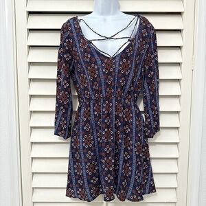 Forever 21 Navy and Orange Floral Long Sleeve Dress